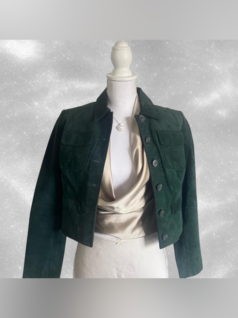 Rare Dark Green 1990s Suede Cropped Jacket